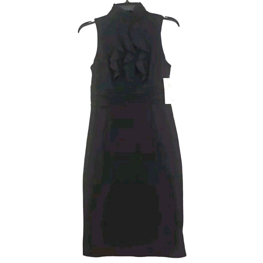 ADRIANNA PAPELL ~Woman Size 4~ Black Sleeveless A-Line Dress Turtleneck NWT.